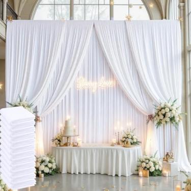 Imagem de Cortinas brancas de 18,3 m x 3 m sem vincos para festas de casamento, 12 painéis de 1,5 x 3 m de poliéster macio sedoso para fotos de festa de aniversário, chá de bebê, pano de fundo fotográfico