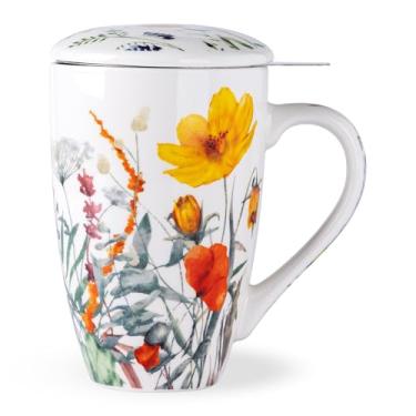 Imagem de AmorArc Caneca De Chá De Porcelana Com Infusor E Tampa, Xícara De Chá De 18 Oz Com Alça Para Chá De Folhas Soltas, Presente Para Amantes De Chá De Homens E Mulheres