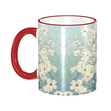 Imagem de Ourdovi Caneca de café expresso de cerâmica Spring Dogwood Blossoms, caneca de cerâmica revestida DIY, para café, sopa, chá, leite, latte, cacau quente, colorido divertido 350 ml