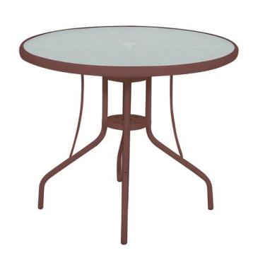 Imagem de Mesa Redonda 90 x 90 cm em Alumínio com Tampo de Vidro Marrom Bel, Úni