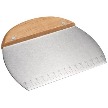 Imagem de Raspador de grelha de aço inoxidável com cabo de madeira, raspador de massa, cortador de bolo e pizza, raspador multiuso para cozinha