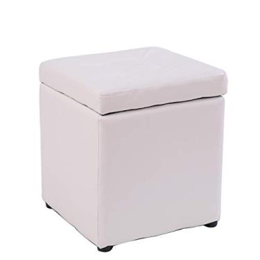 Imagem de FAMEOYA Banqueta de armazenamento quadrada estofada com couro de poliuretano para maquiagem, banco de sapato, banco de piano, banco de sofá funcional otomano