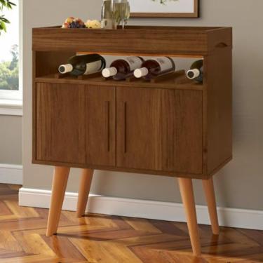 Imagem de Aparador Buffet Barzinho 2 Portas com Adega – Balcão em Madeira – Móvel Multifuncional Sala de Estar (Canela)