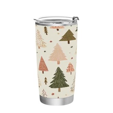 Imagem de STAYTOP Copo de aço inoxidável de árvore de Natal de 590 ml, copo de café isolado com tampa e canudo, caneca de café de viagem de parede dupla para bebidas quentes e frias