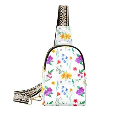 Imagem de CEBUGI Bolsa tiracolo feminina pequena com flores em aquarela, pochete de couro, para caminhadas, viagens ao ar livre