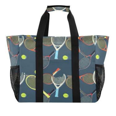 Imagem de Kigai Sacolas de mercearia reutilizáveis, raquete de tênis, grande, sacola de compras, resistente à água, bolsa de piscina dobrável para roupas, sapatos e piqueniques