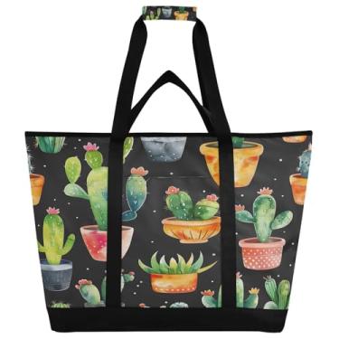 Imagem de STAYTOP Grande bolsa térmica térmica, cacto, planta, dobrável, reutilizável, reutilizável, lancheira, à prova de vazamento, para compras, comida, viagem, praia, acampamento