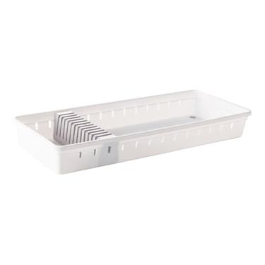 Imagem de Organizador de Gaveta para Facas com Suporte Móvel, Branco, 37,5x15,4x5,0 cm, Pés Antiderrapantes, Capacidade para 12 Facas