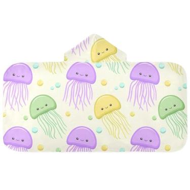 Imagem de Burbuja Toalha de banho com capuz de laço rosa para crianças, toalha de praia de pelúcia macia absorvente para chá de meninas e meninos 3-10 anos, 61 x 127 cm