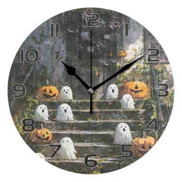 Imagem de YETTASBIN Relógio de parede fantasma de Halloween, silencioso, sem tique-taque, operado por bateria, relógio redondo decorativo criativo para cozinha, sala de estar, banheiro, decoração de escritório