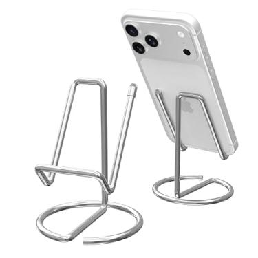 Imagem de HZZADZXW Suporte de celular de metal para mesa, lindo suporte de telefone de uma peça, base de exibição de mesa estável para iPhone, iPad, Samsung, tablets e todos os telefones celulares, prata
