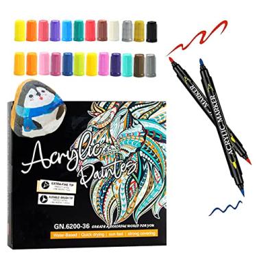 Imagem de Yolaka 24 canetas de tinta acrílica de ponta dupla com ponta de pincel e marcador de tinta de ponta fina GN6800 pastel à base de água para pintura rupestre, tela, pedra, vidro, pinturas em aquarela