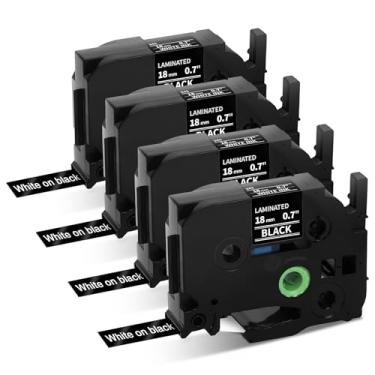 Imagem de Buyalot -Fita de etiqueta preta de 18 mm de substituição para TZe-345 Brother P Touch Tz Label Maker Tape 3/4 (0,7) polegadas laminada TZe345 branco sobre preto para Brother PTD410 PT-D400 PT-D610BT