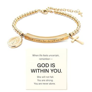 Imagem de 72ore Pulseira Faith para mulheres God Is Within Her She Will Not Fall Versículo bíblico joia cristã força presentes inspiradores, Large, Zinco, Sem Pedra Preciosa