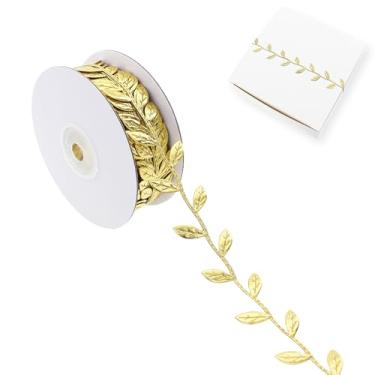 Imagem de Vignor Fita de folhas em rolo de tecido vinhas renda corda de acabamento para embrulho de presente de Natal, decoração de festa, artesanato DIY (22 jardas de folha pequena dourada)