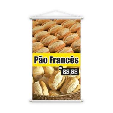 Imagem de Banner Pão Francês para Padaria, Cartaz Promocional em Lona, Decoração de Estabelecimento, 120x60 cm