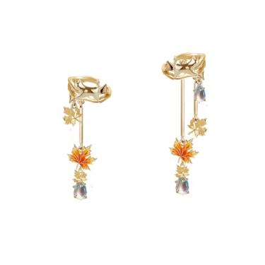 Imagem de Punho de orelha elegante de folha de bordo laranja personalizado com borla usável sem orelhas perfuradas acessórios femininos requintados M4571