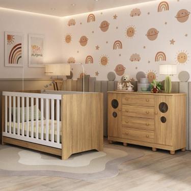 Imagem de Berço Americano 3 Em 1 Com Cômoda 2 Portas 4 Gavetas Bombom Multimóveis MP4712 Madeirado