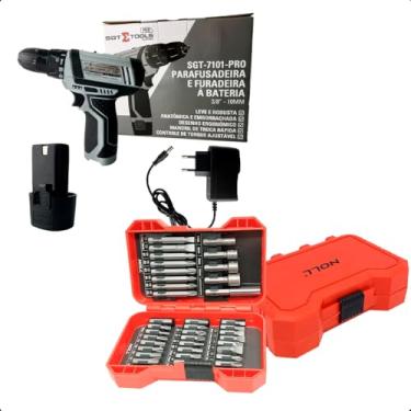 Imagem de Furadeira e Parafusadeira a Bateria 12V SGT7101 Pro Com Jogo De Bits Ribe Em Aço Resistente Para o Dia a Dia 17 Peças