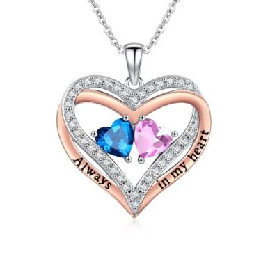 Imagem de WYDDO Colar de coração com pedra do mês de nascimento para mulheres, pingente de corações duplos sobrepostos, aniversário, dia dos namorados, dia das mães, presentes de Natal para esposa, mãe, filha