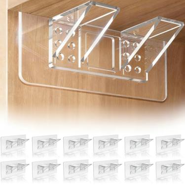 Imagem de 12 peças de suporte de prateleira adesivo, sem perfuração, sem perfuração, suportes de plástico reforçado com fileira dupla com suporte aprimorado para cozinha, armário, estante de livros, armário