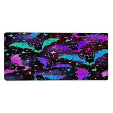 Imagem de Tapete de rato de animais de morcego colorido grande à prova d'água para computador com base de borracha antiderrapante para escritório, computador, teclado, laptop e mesa de casa, 89,9 x 39,9 cm
