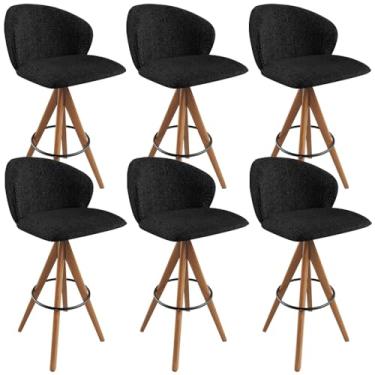 Imagem de Kit 06 Banquetas Alta Giratória Bar Cozinha Sala de Jantar Bar Mia L02 Linho Chumbo - Lyam Decor