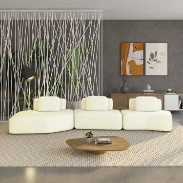 Imagem de Sofá Ilha Sala de Estar Dakota 3 Módulos 484cm Encostos Almofadas Soltas Linho OffWhite G33 - Gran Belo