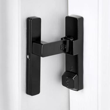 Imagem de INIRET Fechadura de porta de celeiro preta de 90 graus, ferragens para fechaduras, trava de porta de ângulo reto de liga de zinco, protege a privacidade, para porta de celeiro, armários, janelas