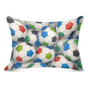 Imagem de Bolas de futebol coloridas grande fronha de flanela com zíper longo King Queen tamanho padrão fronha grande, tamanho do corpo, 53 cm x 137 cm