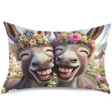 Imagem de Travesseiros de cetim com estampa divertida de animais rindo de burro fofo, estampa divertida, decoração de cama, tamanho padrão, 66 cm x 50 cm