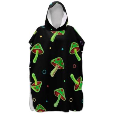 Imagem de Joisal Trocador de poncho de surfe preto cogumelo verde neon para adultos plus size ponchos femininos com capuz toalha floral
