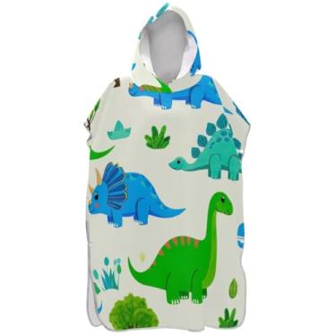 Imagem de Joisal Roupão para adultos poncho de surfe praia moletom com capuz toalha floral plus size adulto ponchos para mulheres bonito azul verde dinossauro