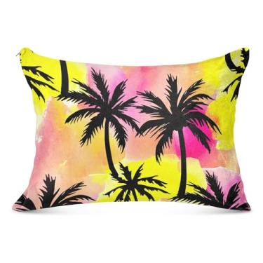 Imagem de Palmeiras pretas aquarela cucoloris grande fronha decorativa com zíper longo para travesseiro padrão Queen King fronha de travesseiro bonito fronhas de cama básicas, tamanho do corpo, 53 cm x 137 cm