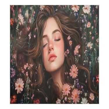 Imagem de Pintura a óleo beleza adesivo de máquina de lavar louça capa magnética à prova d'água adesivos de geladeira adesivo de geladeira 58 cm x 66 cm