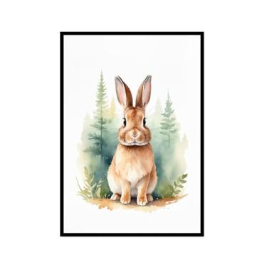 Imagem de Arte de parede de berçário botânico fofo safári floresta nebulosa urso coelho raposa lobo guaxinim cervo girafa zebra tigre aquarela decoração de quarto infantil (SKU1,30.5x45.7 cm = (30x45 cm