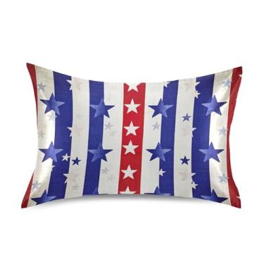 Imagem de Clássico Americana Vermelho Azul Estrela Cetim Fronhas Frescas Quarto Estética Personalizada Padrão Queen King Fronha Tamanho Padrão 66 cm x 50 cm