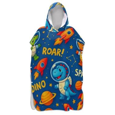 Imagem de Poncho de surfe para adultos trocador de roupa de praia com capuz toalha de banho plus size dinossauros fofos espaço azul unissex poncho adulto com capuz
