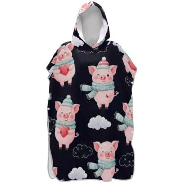 Imagem de Joisal Poncho de surfe plus size trocador de roupão para adultos praia moletom toalha floral bonito rosa porco preto praia ponchos para homens