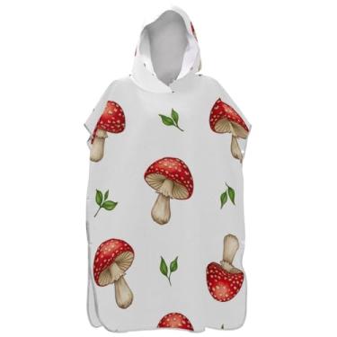 Imagem de Joisal Poncho de surfe trocador de roupão para adultos toalha de natação com capuz fofo absorvente fofo cogumelo branco unissex poncho adulto com capuz