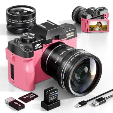 Imagem de Câmeras digitais para fotografia com WiFi e controle de aplicativo, câmera de vlogging Ture 4K e 48MP para YouTube, compacta, foco automático de zoom de 16X, antivibração para usuários iniciantes