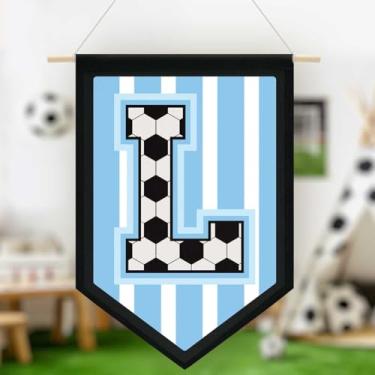 Imagem de Faixa de lona de parede pendurada de futebol, faixa azul do alfabeto, faixa de flâmula, decoração de arte de parede para sala de aula, quarto de menino, Copa do Mundo FIFA Jersey futebol entusiasta
