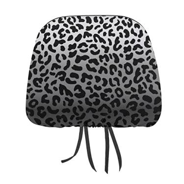 Imagem de Sem costura preto branco gradiente leopardo impressão 80s 90s estilo 2 peças capas protetoras de encosto de cabeça para assento de carro universal, capa macia para encosto de cabeça de carro