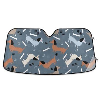 Imagem de Brincalhão Dachshunds Bones Sombra de sol cinza para blocos de para-brisa de carro raios UV persianas de janela frontal de carro grande
