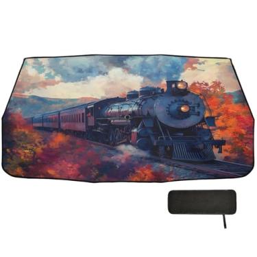 Imagem de Guarda-sol vintage trem vermelho carro guarda-sol para-brisa bloqueio UV protetor solar para janelas de carro 147 x 75 cm proteção solar interior automotivo