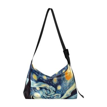 Imagem de Bolsa transversal Hobo Nautical with a Lighthouse and Sea Shells, bolsa transversal de couro grande, bolsa de couro masculina, Noite estrelada com areia e lua - 8, One Size