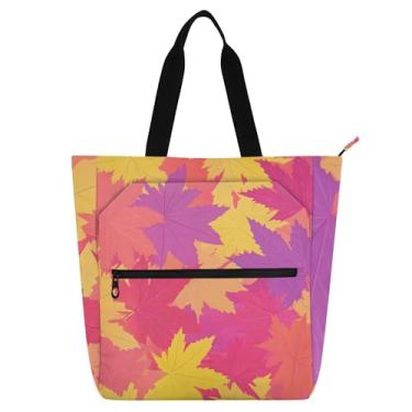 Imagem de Bolsa de trabalho de outono com folhas de bordo laranja para mulheres, bolsa de lona com zíper, bolsa de praia para crianças, bolsas fofas, presente para amantes de livros