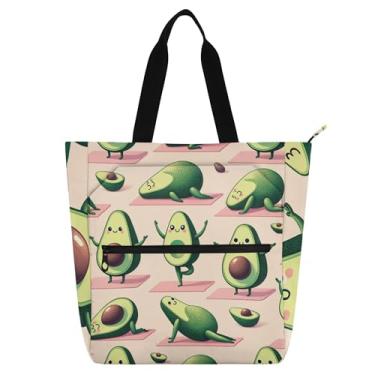 Imagem de GAIGEO Bolsa feminina divertida de ioga com abacate, para trabalho, lona, escola, professor, bolsa, reutilizável, mercearia, viagem