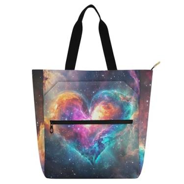 Imagem de Sacolas femininas coloridas de lona com zíper e coração de nebulosa, bolsa de praia, professores, livros, presentes