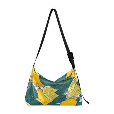 Imagem de Bolsa tiracolo de couro grande azul cosmos floral com folhas, bolsa transversal de couro masculina, bolsa de couro com zíper, Fatias e folhas de limão - 1, One Size